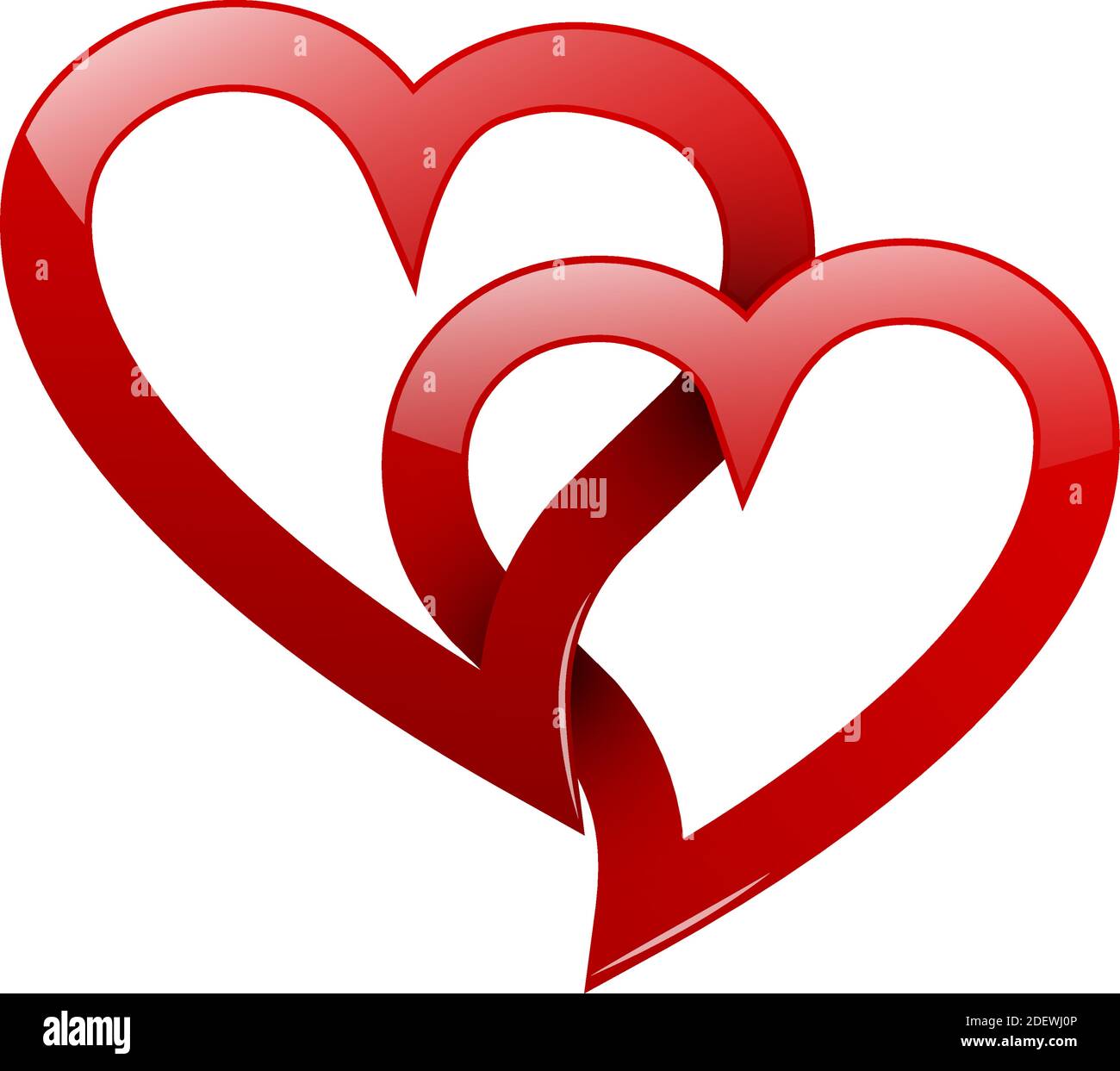 Vector two twisted red hearts. Concept of eternal love Stock Vector