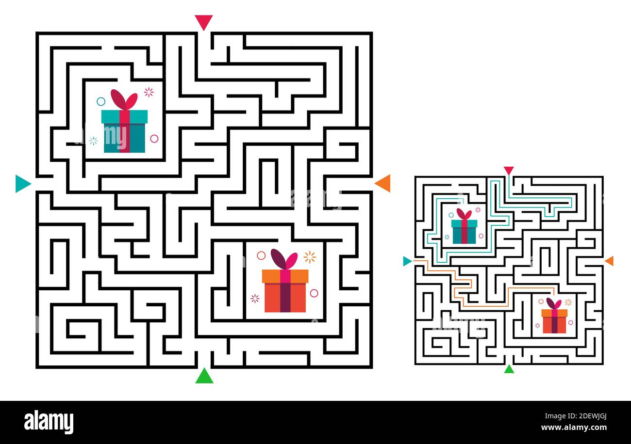 Square maze labyrinth game for kids. Labyrinth logic conundrum. Four ...