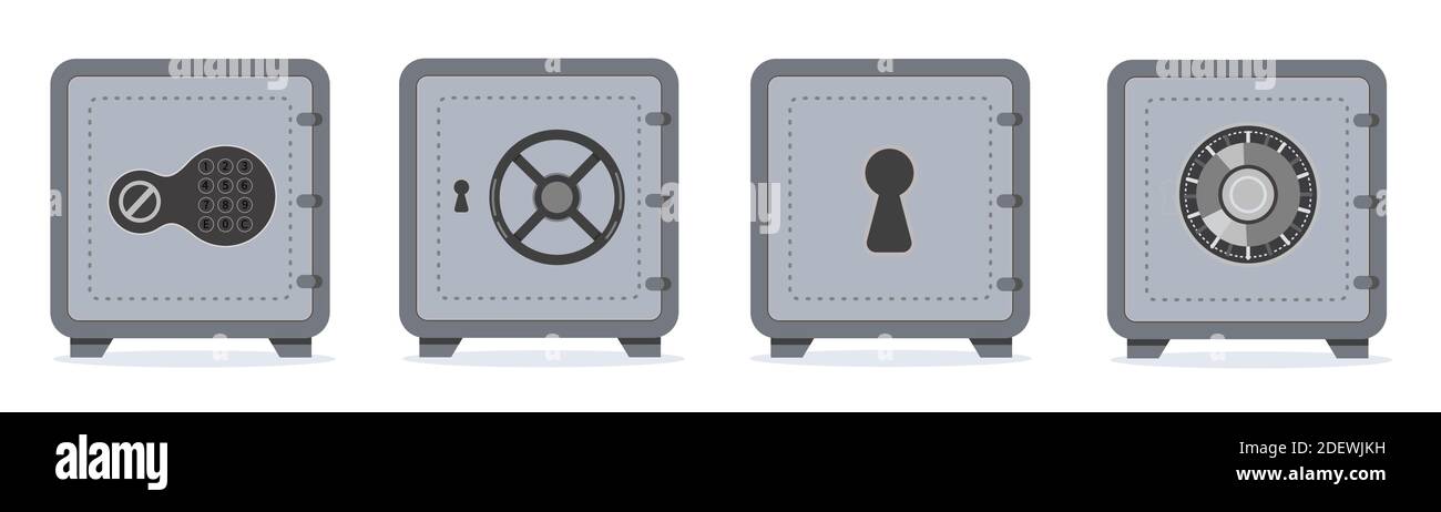 Set of bank safe boxes. Security cash savings and money protection ...