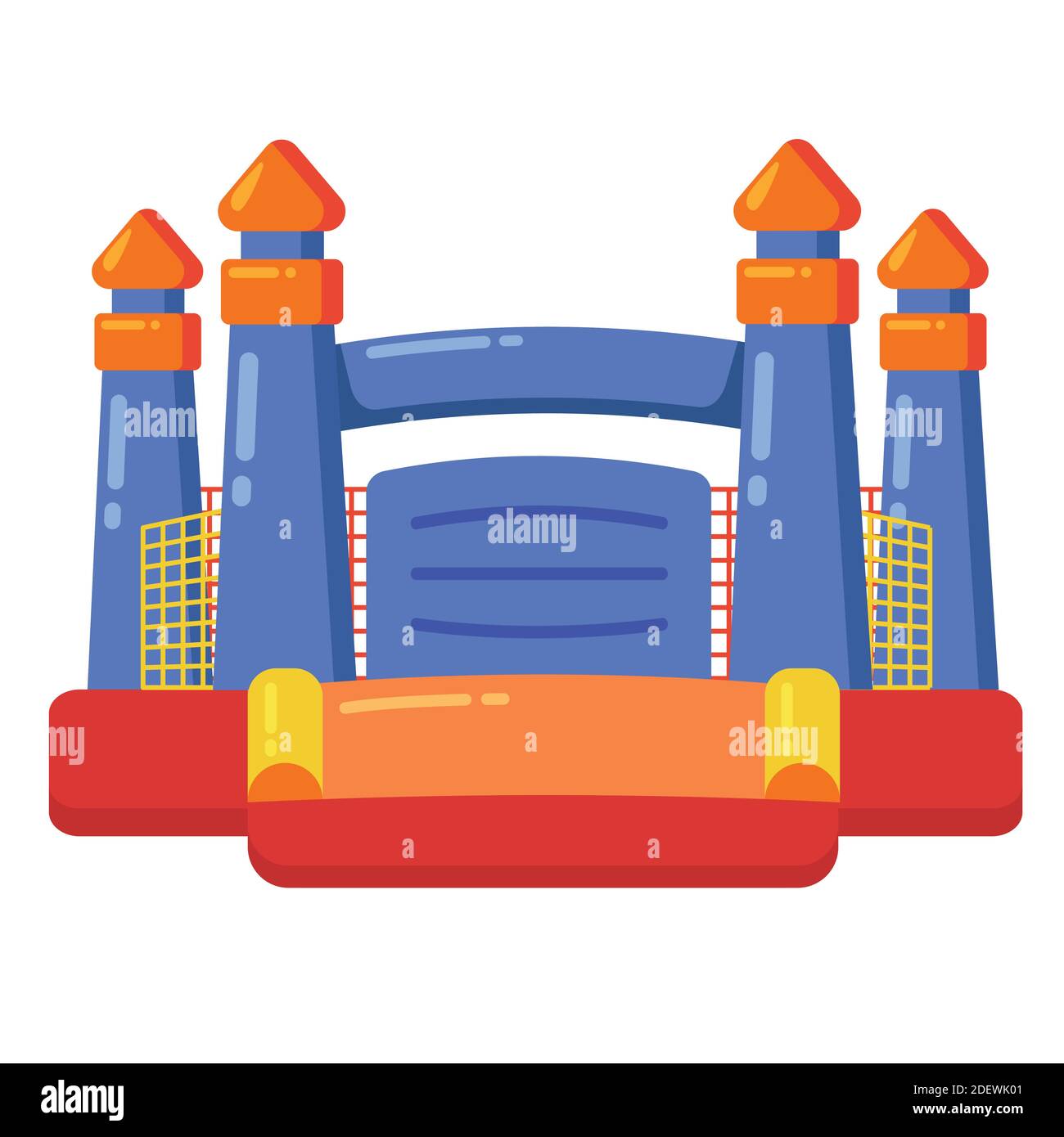 Bouncy inflatable castle. Tower and equipment for child playground. Vector flat cartoon illustration Stock Vector