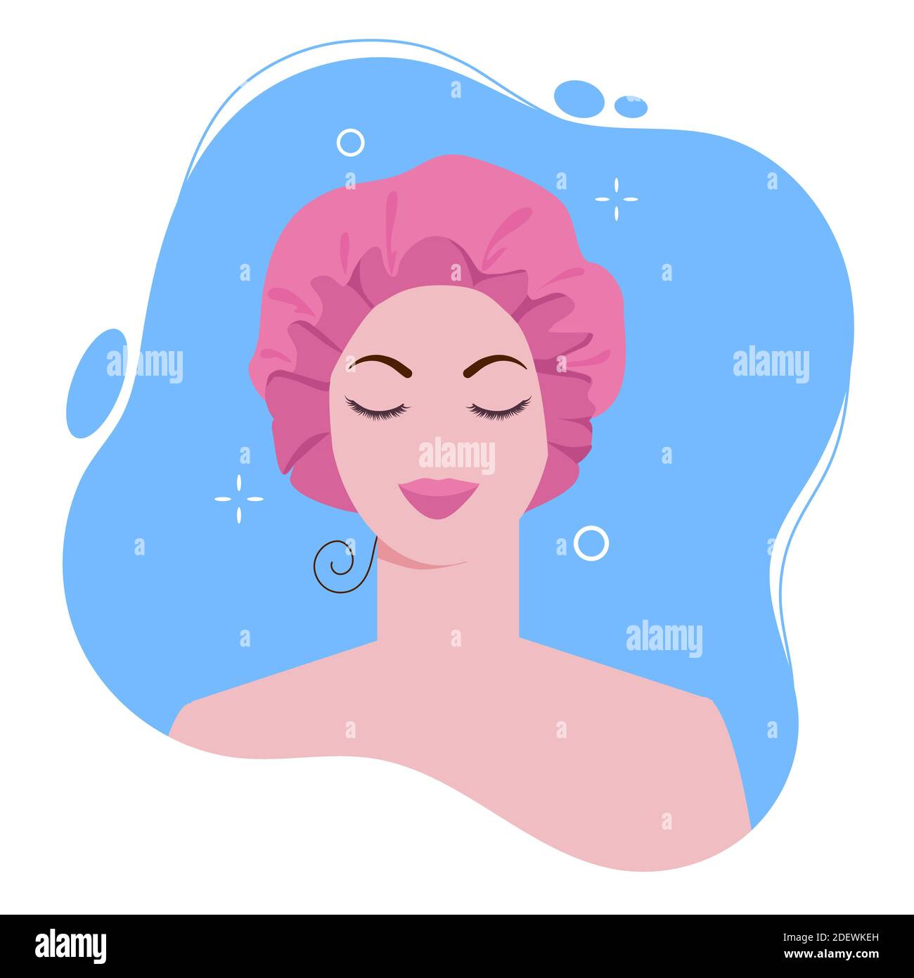 Young woman in shower cap in bath for protect wet hair. Vector cartoon flat  illustration Stock Vector Image & Art - Alamy