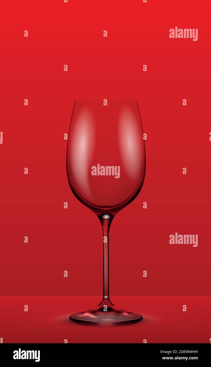 Realistic wine glass on red background - Vector illustration Stock Vector