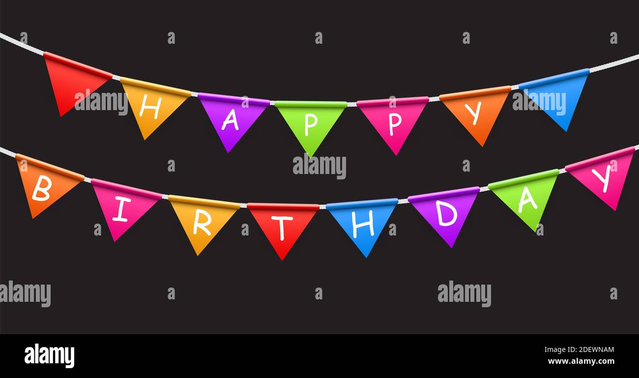 Happy Birthday Party Background with Flags Illustration Stock Photo - Alamy