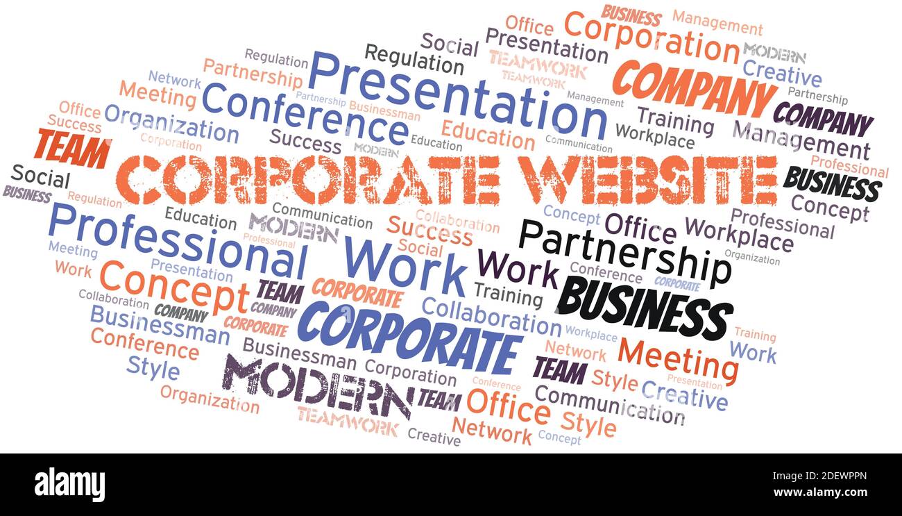 Corporate Website vector word cloud, made with the text only. Stock Vector