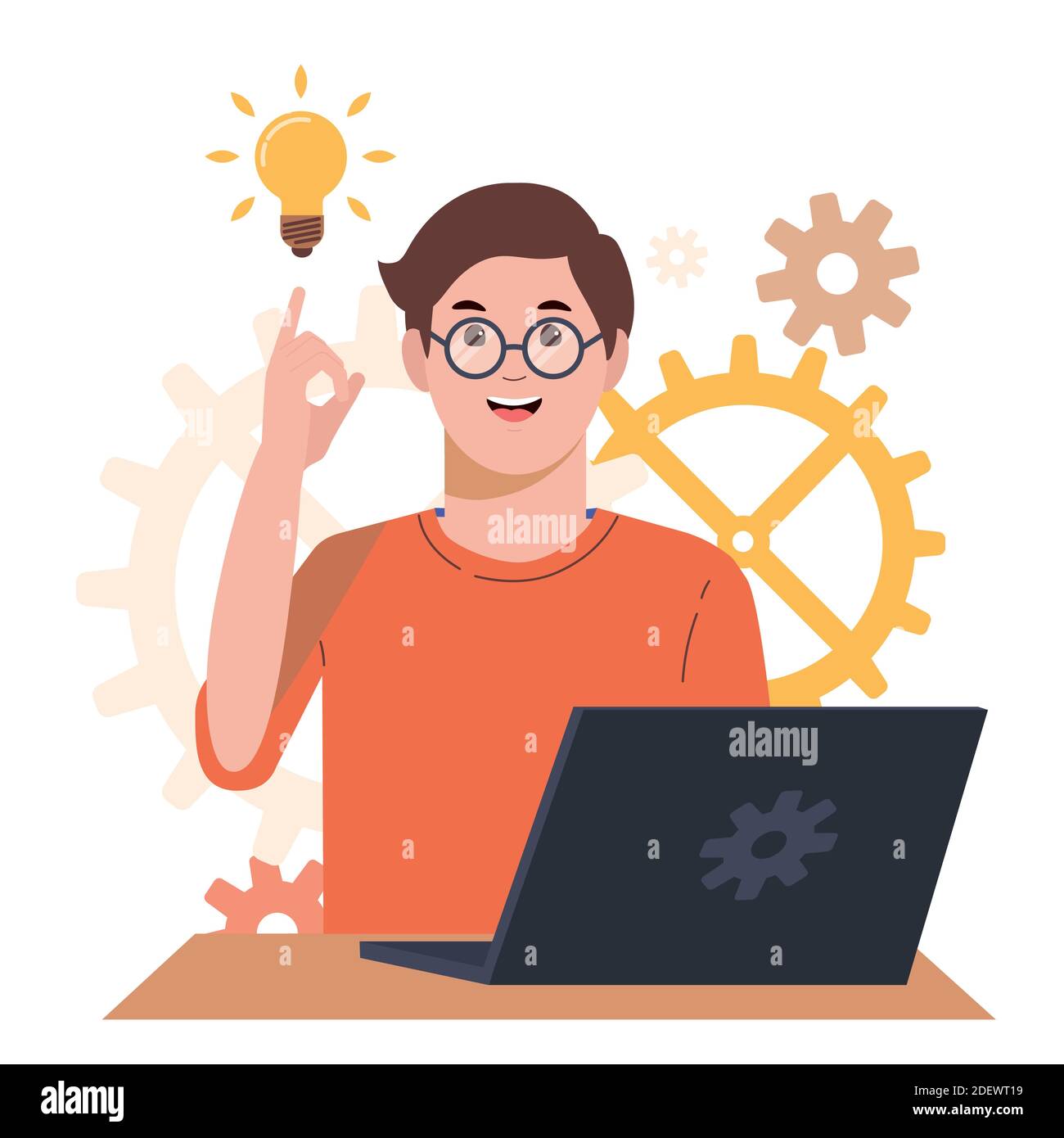 Problem solving concept. A man thinks and solves a problem. A boy with ...
