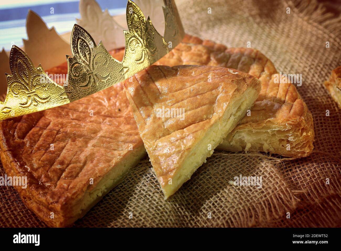 king cake,galette des rois and its crown closeup Stock Photo Alamy