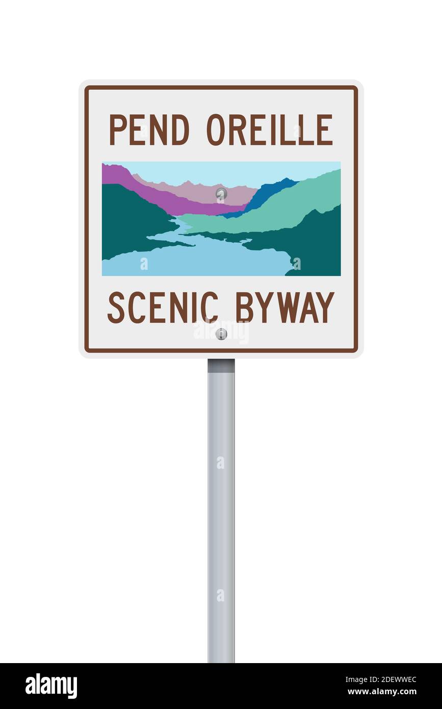 Vector illustration of the Pend Oreille Scenic Byway road sign Stock Vector
