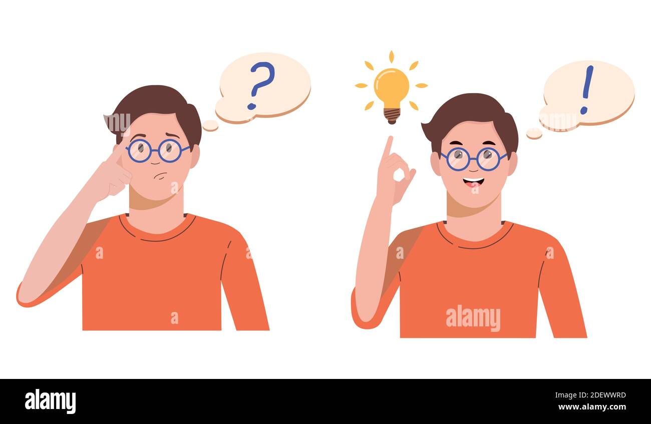 Problem solving concept. A man thinks and solves a problem. A question ...