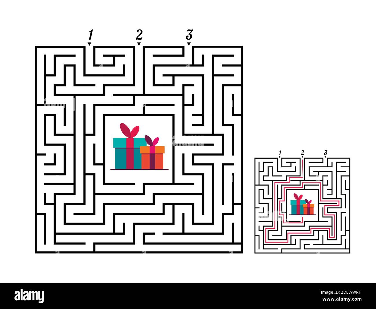 Square maze labyrinth game for kids. Labyrinth logic conundrum. Three