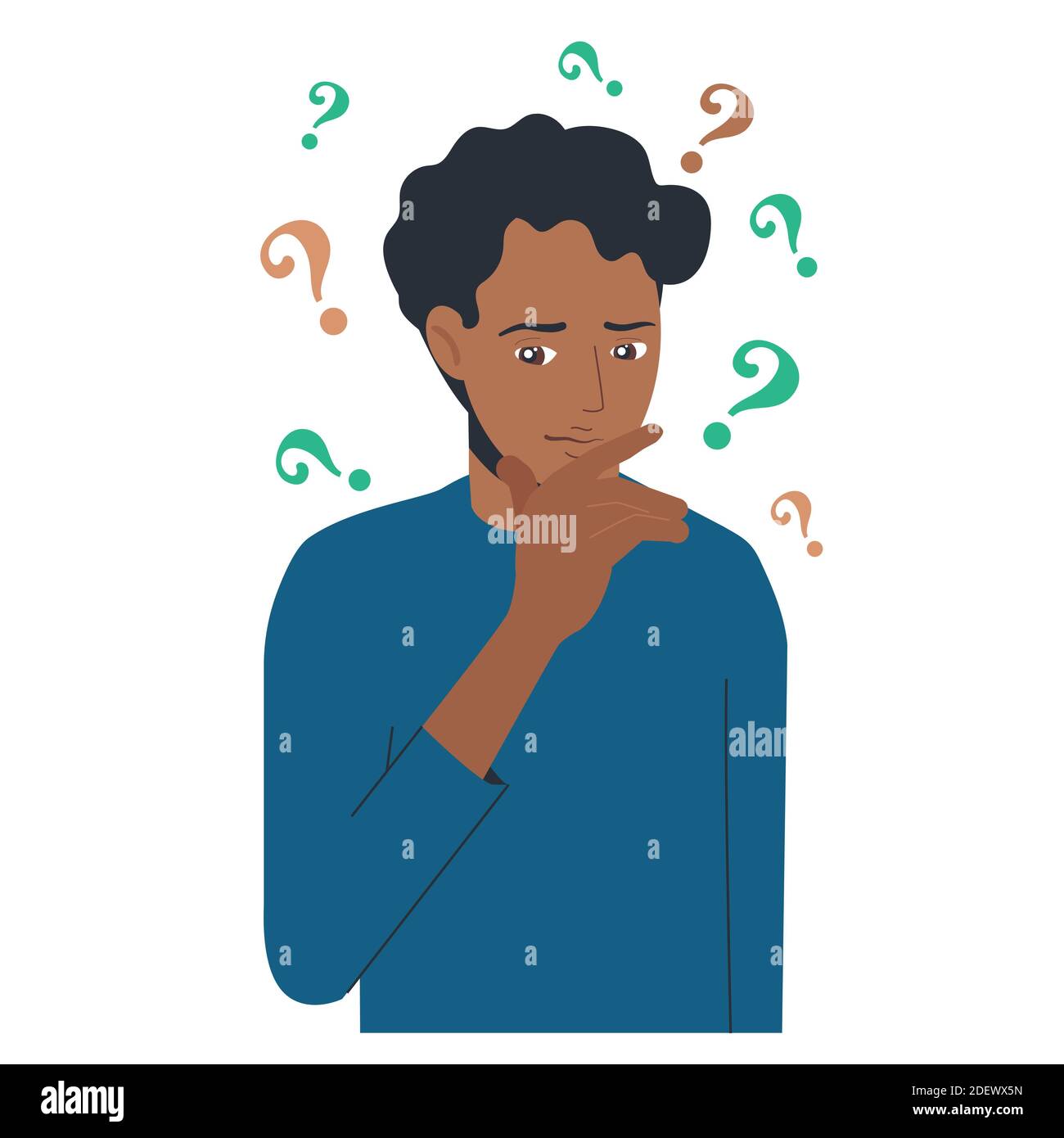Portrait Of Young Troubled Black Man Boy With Question Mark In Think Bubble People Thinking Or Solving Problem Dilemma Vector Flat Cartoon Concept Stock Vector Image Art Alamy