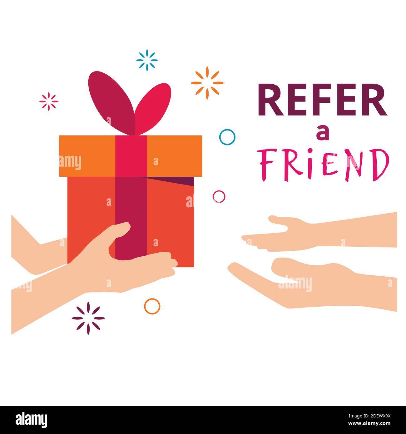 Refer a Friend. Referral marketing concept. Illustration of two people