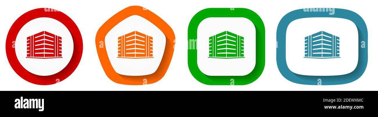 Set of flat design vector office building icons, home symbol ...