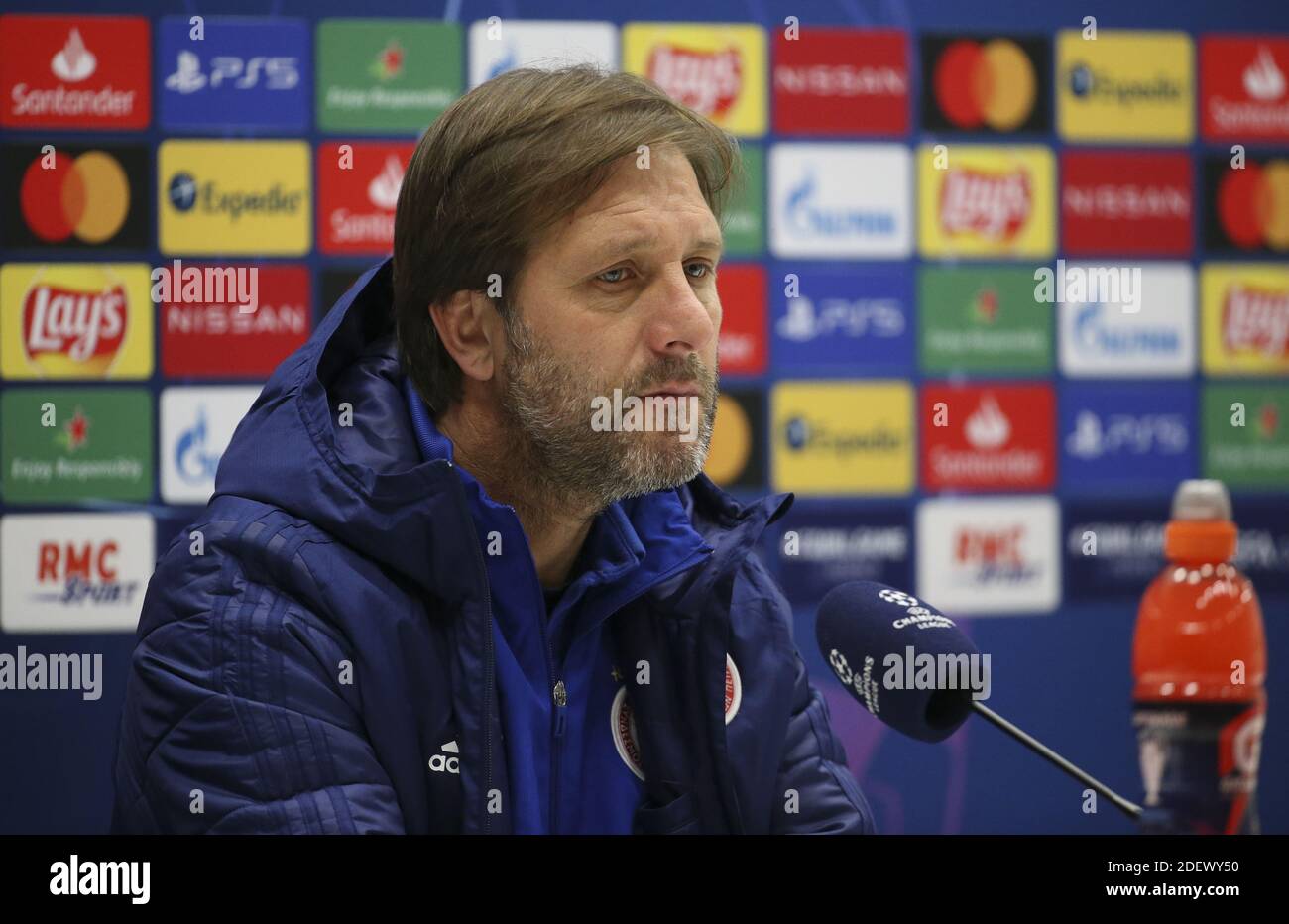 Coach of Olympiacos Pedro Martins during the press conference following the  UEFA Champions League, Group C football match between Olympique de  Marseille (OM) and Olympiacos FC (Olympiakos) on December 1, 2020 at