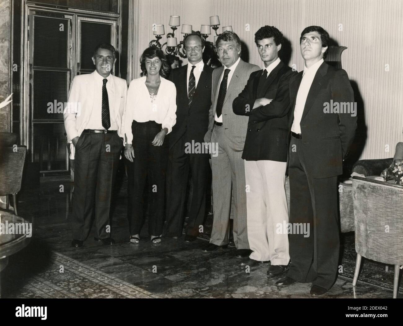 Italian tennis people Nicola Pietrangeli, Sergio Rossi, and others, 1980s Stock Photo