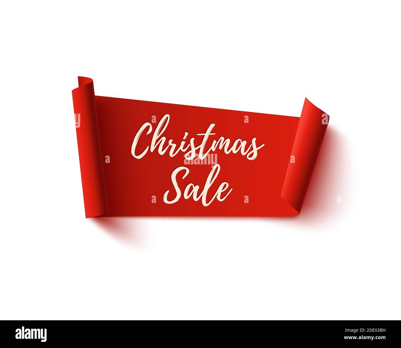 Christmas Sale banner. Red abstract ribbon on white. Stock Vector