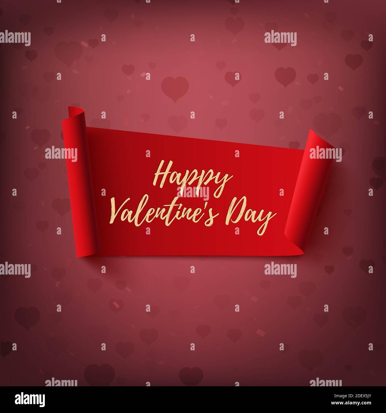 Happy Valentines Day, red, abstract banner on blurred background. Stock Vector
