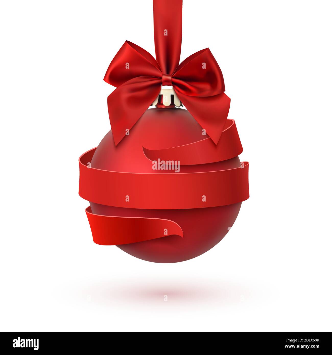 Christmas tree decoration with red bow and ribbon around, isolated on ...