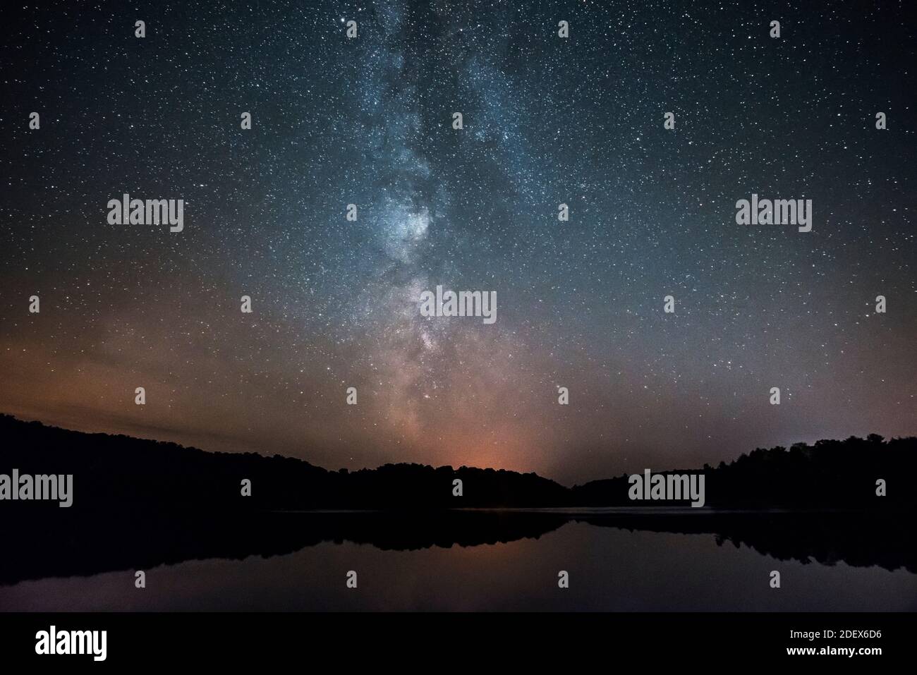 geography / travel, Canada, Milky Way night-scape over Horseshoe Lake in Muskoka near Parry Sound, Ont, Additional-Rights-Clearance-Info-Not-Available Stock Photo