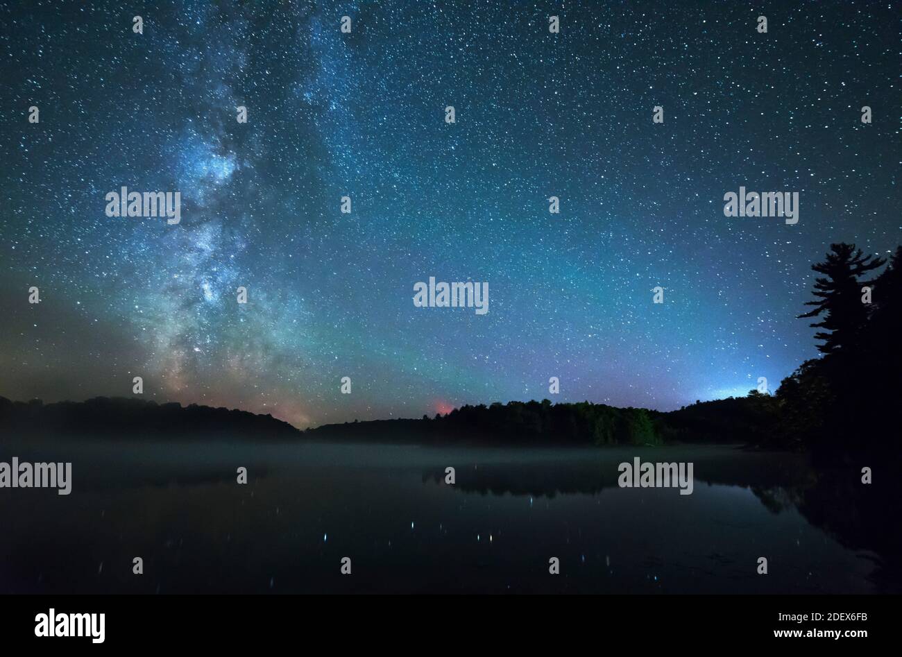 geography / travel, Canada, Milky Way night-scape over Horseshoe Lake in Muskoka near Parry Sound, Ont, Additional-Rights-Clearance-Info-Not-Available Stock Photo