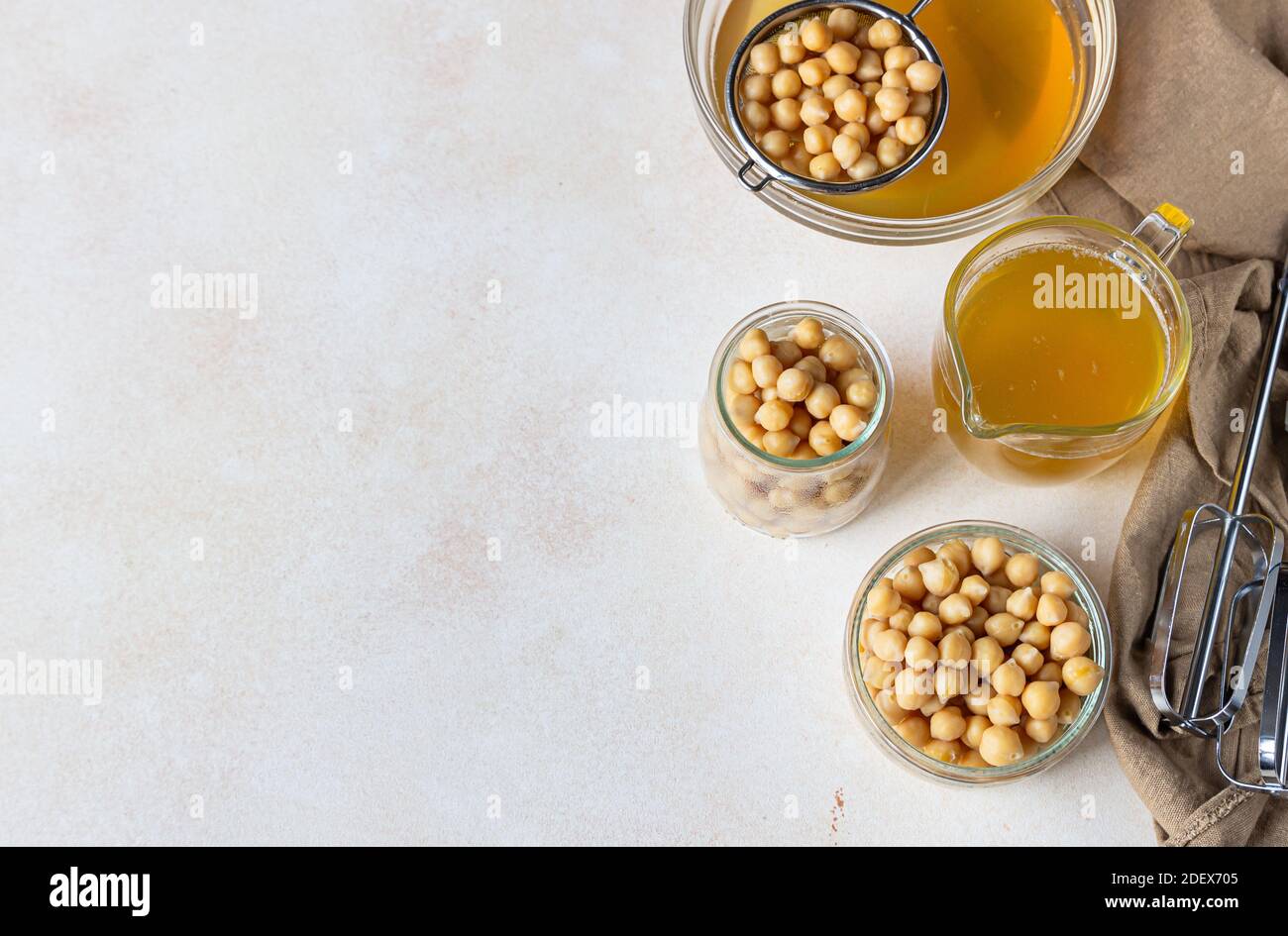 Boiled Chickpea And Aquafaba Egg Replacement For Vegan Recipe Vegan Cooking Concept Healthy Product Selective Focus Top View Stock Photo Alamy