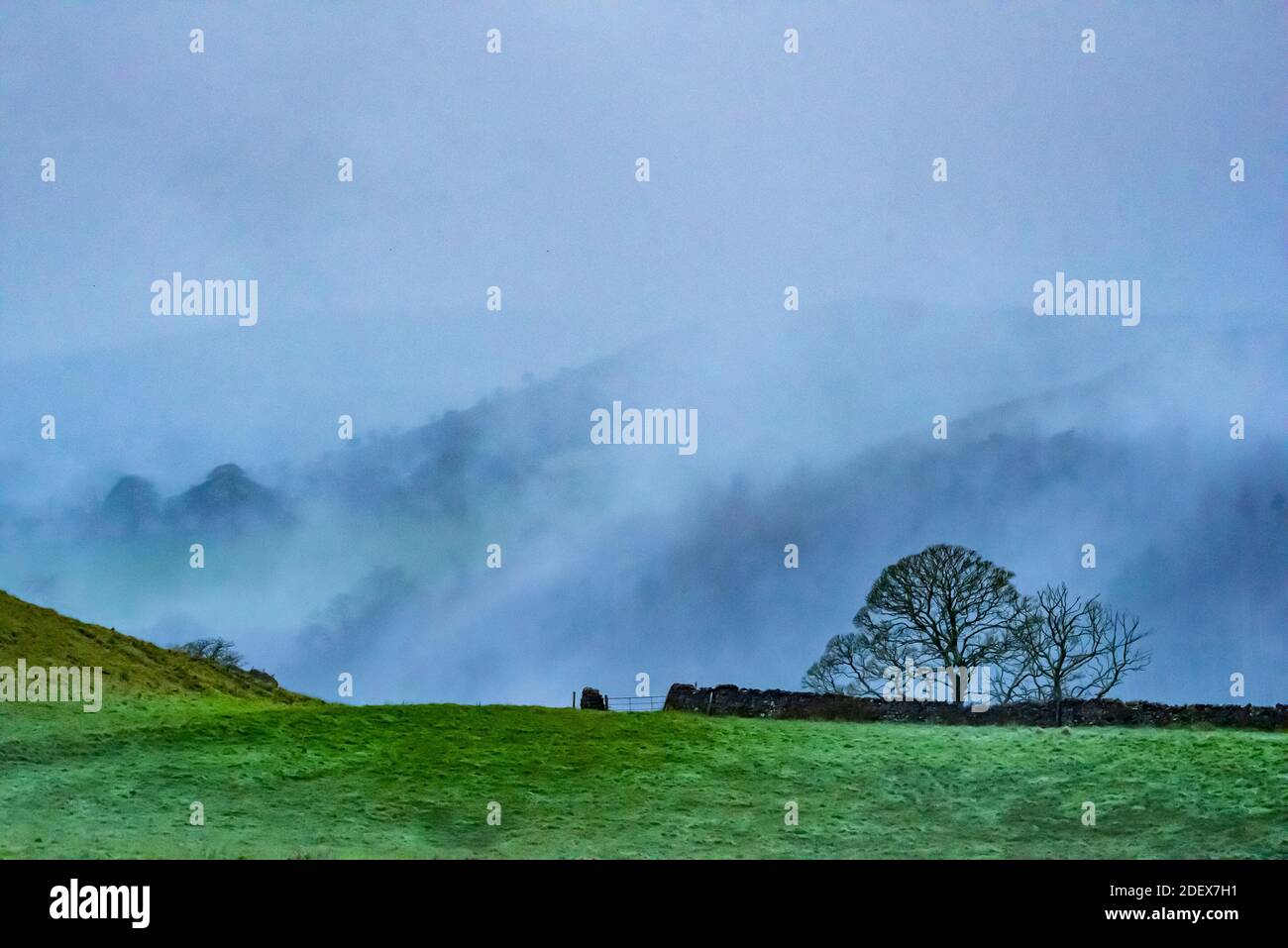 Clitheroe, Lancashire, UK. 2nd Dec, 2020. A gloomy and misty morning, Whitewell, Clitheroe, Lancashire. Credit: John Eveson/Alamy Live News Stock Photo