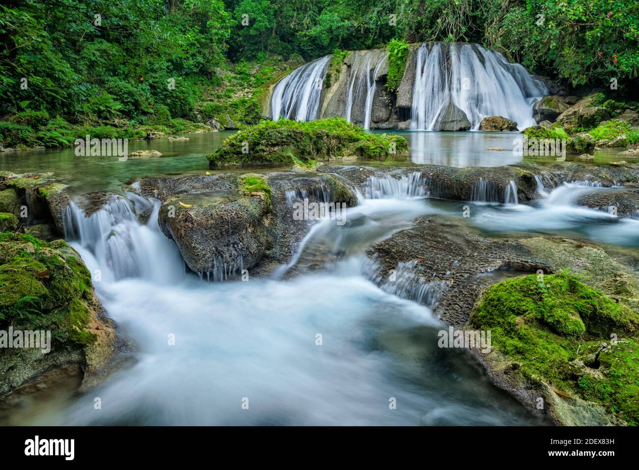 geography / travel, Jamaica, Reich Falls, also known as Reach Falls, on the Drivers River in the lush, Additional-Rights-Clearance-Info-Not-Available Stock Photo