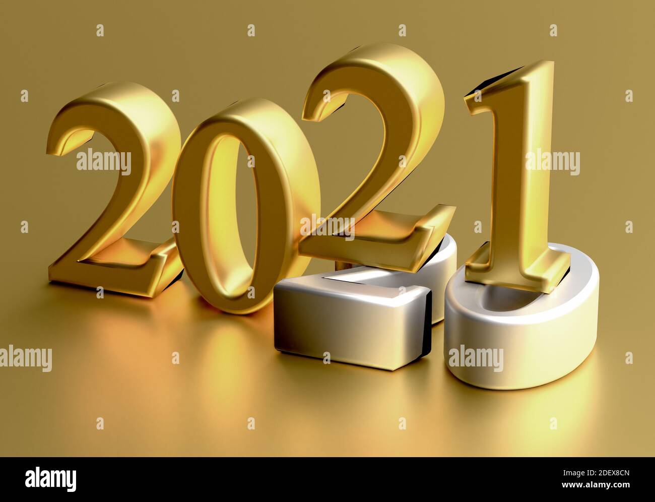 New year 2021 holiday concept. The color number 2021 lies at 2020. 3d rendering Stock Photo Alamy