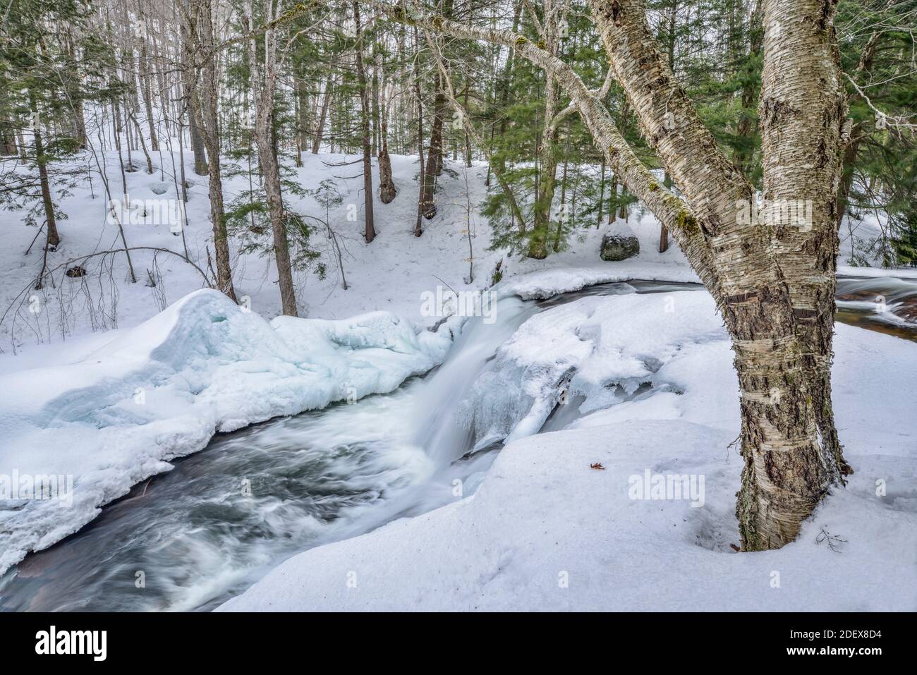 geography / travel, Canada, Skeleton Falls in winter on the Skeleton River in Muskoka near Rosseau, On, Additional-Rights-Clearance-Info-Not-Available Stock Photo