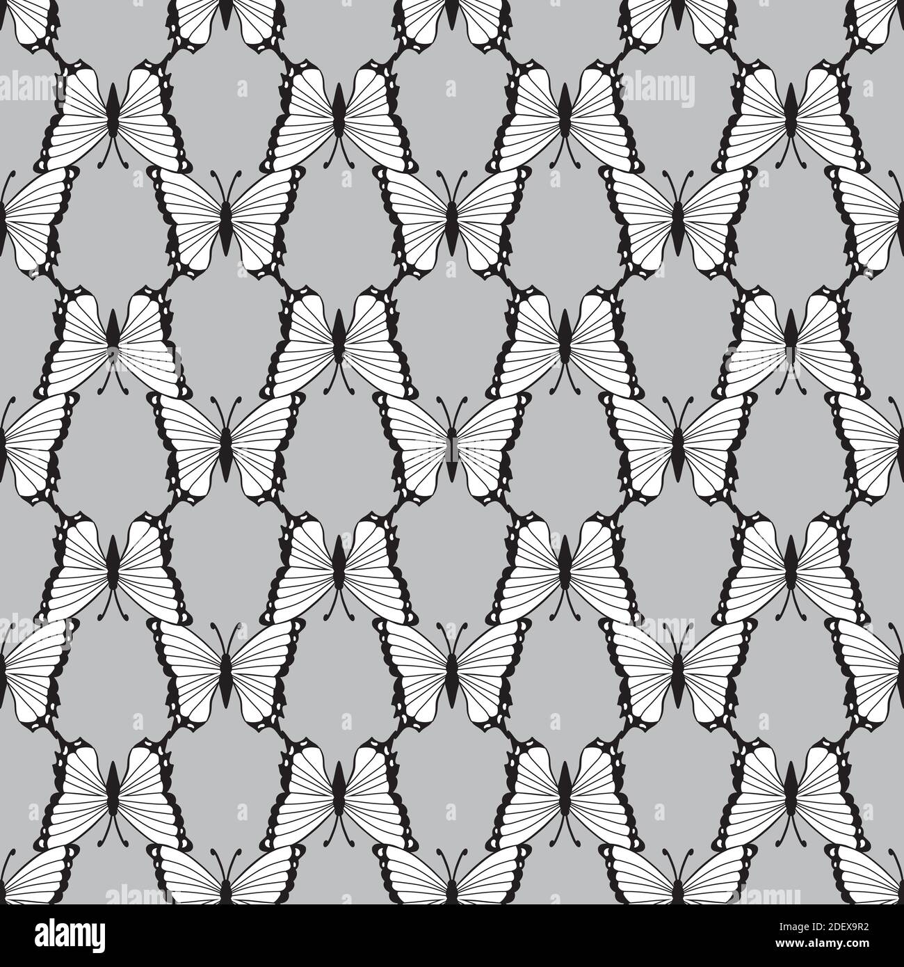 Black and white butterfly, seamless pattern. Vector background Stock Vector