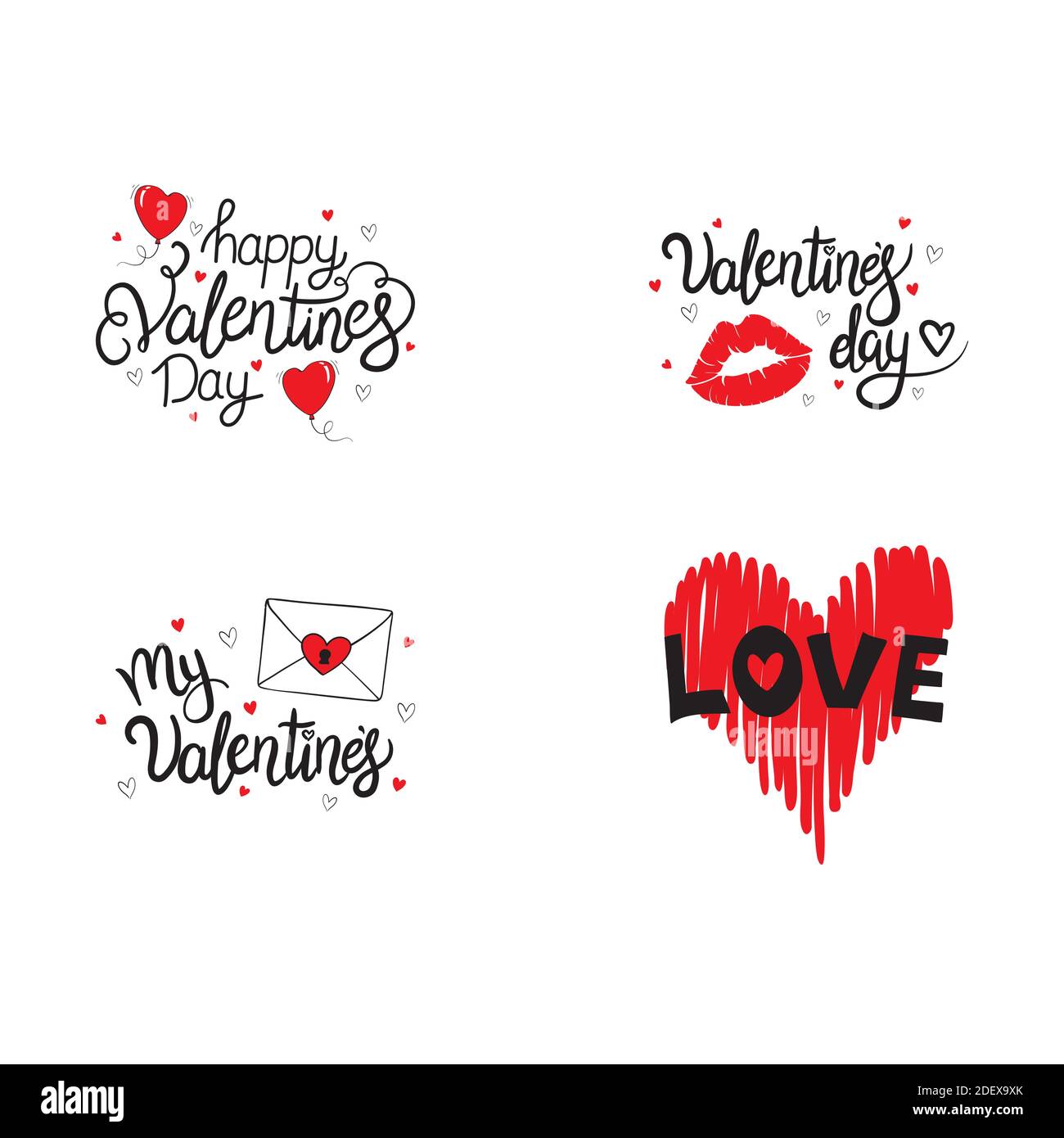 Set of hand drawn vector lettering quotes for Valentine's Day ...