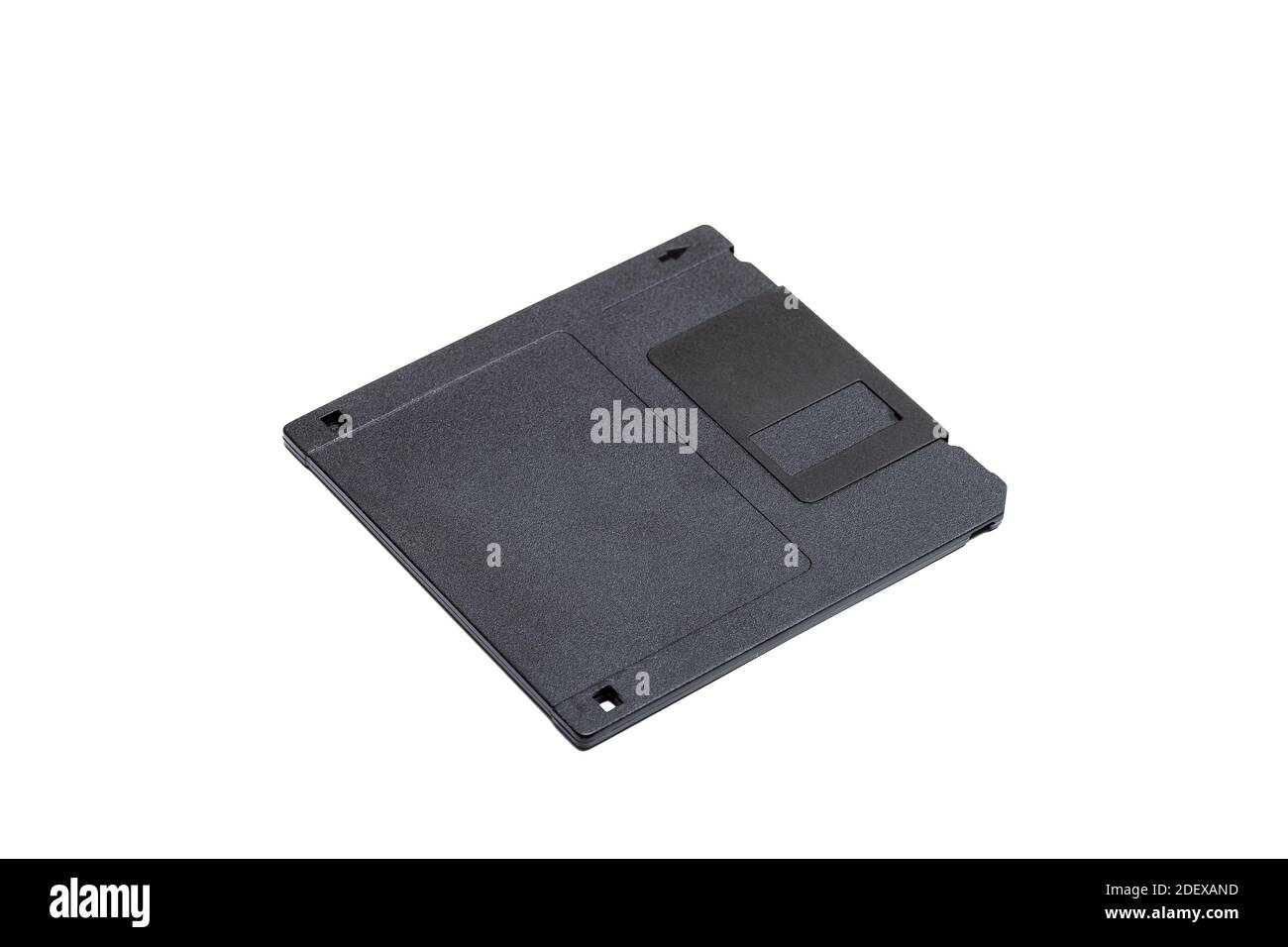 floppy disk in a black square plastic label case with copy space