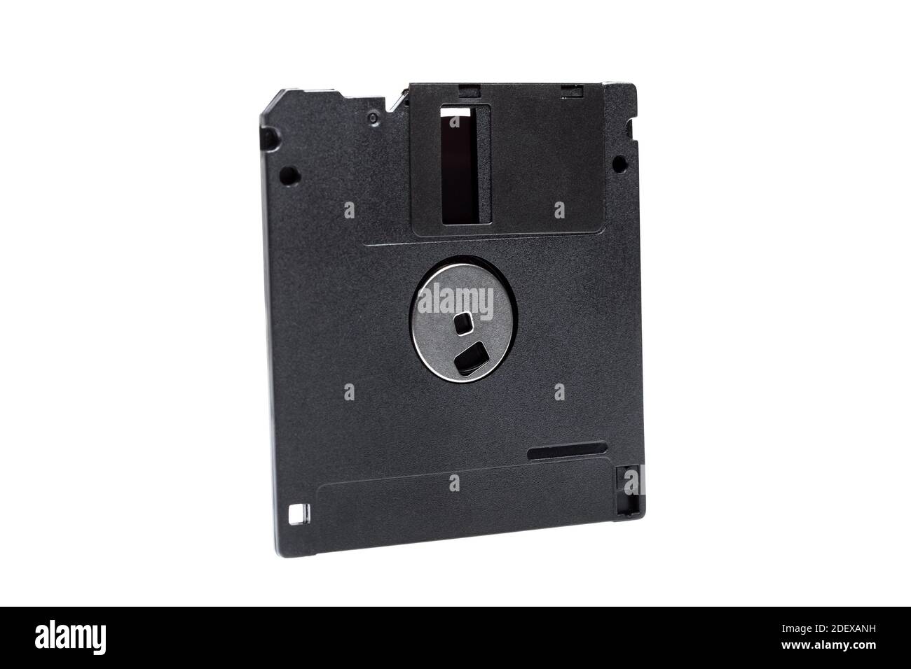 floppy diskette in a black square plastic case with open disk