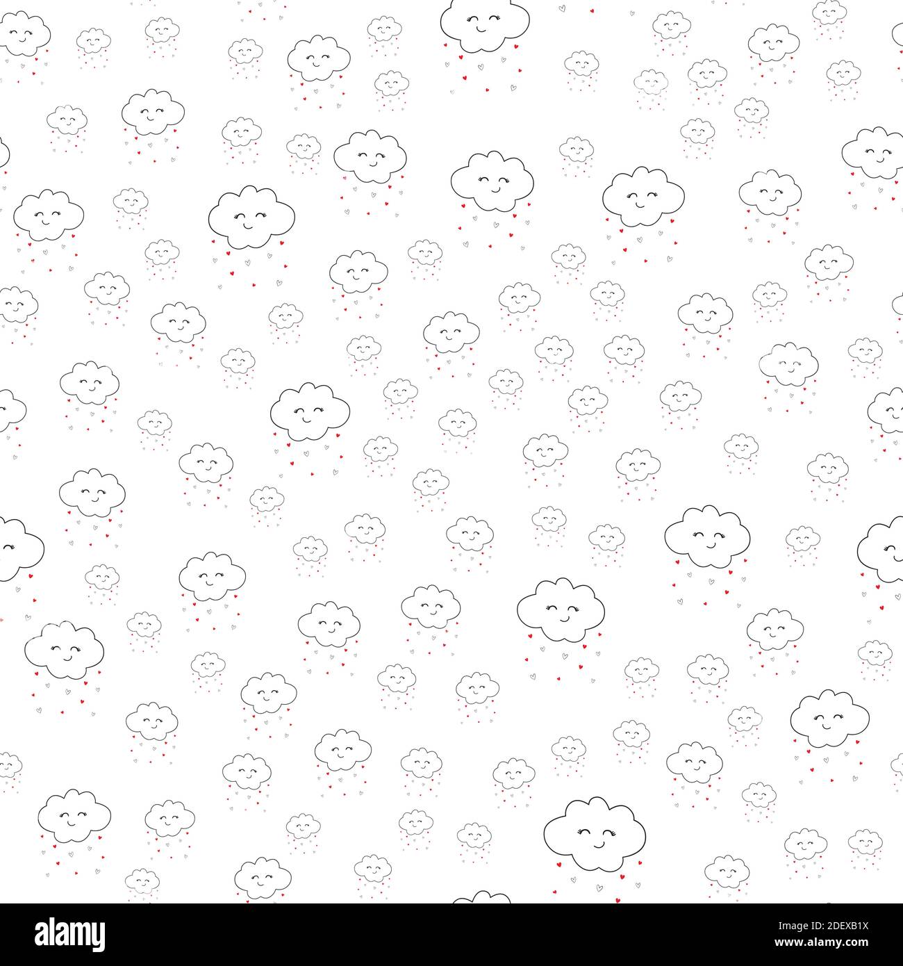 Seamless pattern. Kawaii funny white cute clouds Stock Vector
