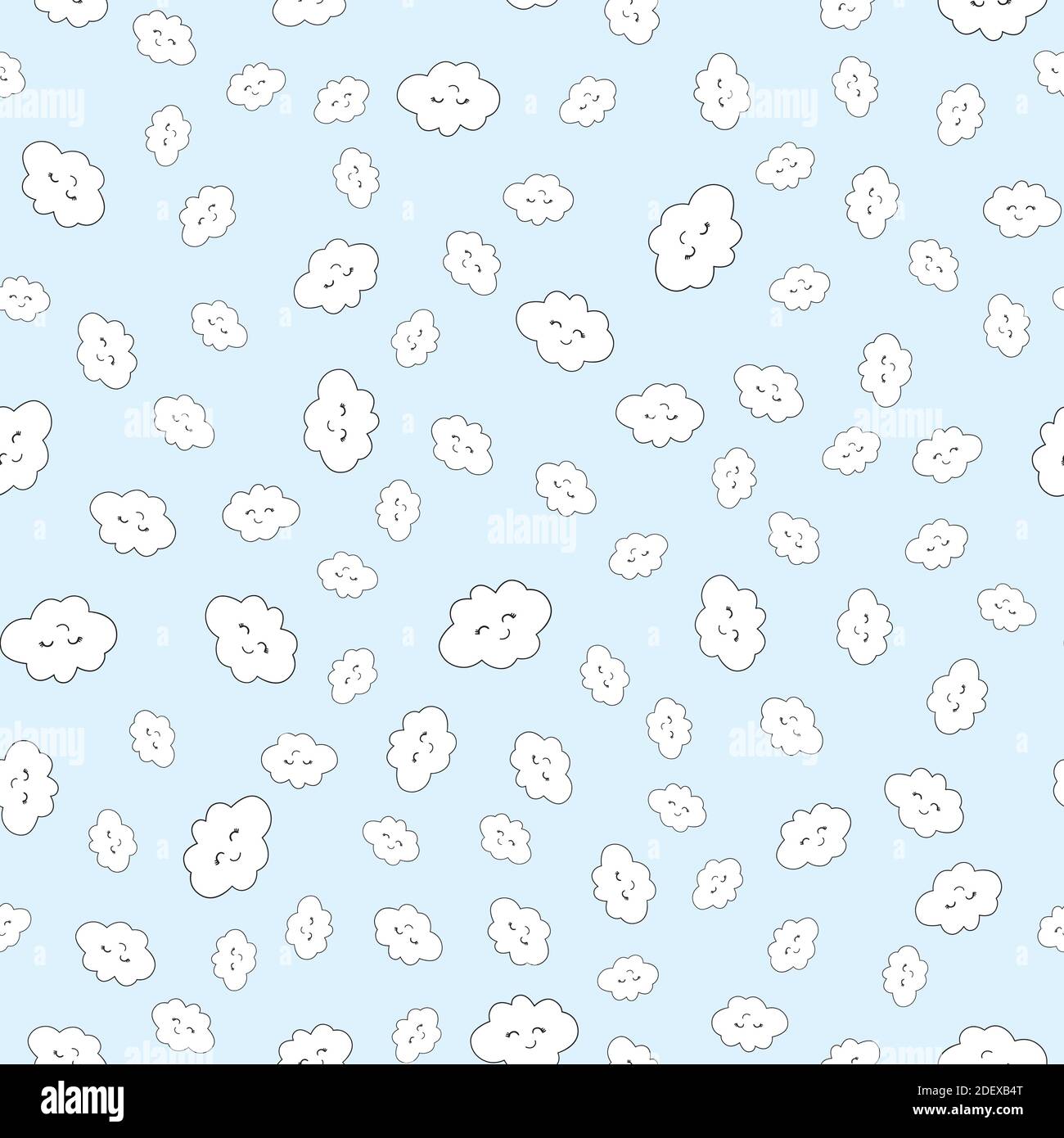 Seamless pattern. Kawaii funny white cute clouds Stock Vector