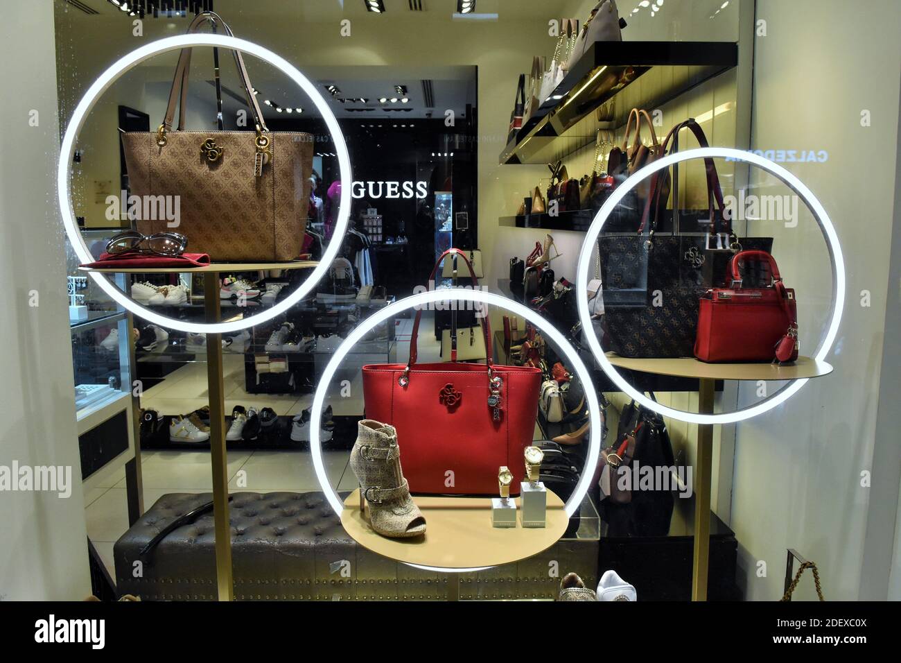 BAGS ON DISPALY AT GUESS BOUTIQUE IN FRATTINA STREET Stock Photo - Alamy
