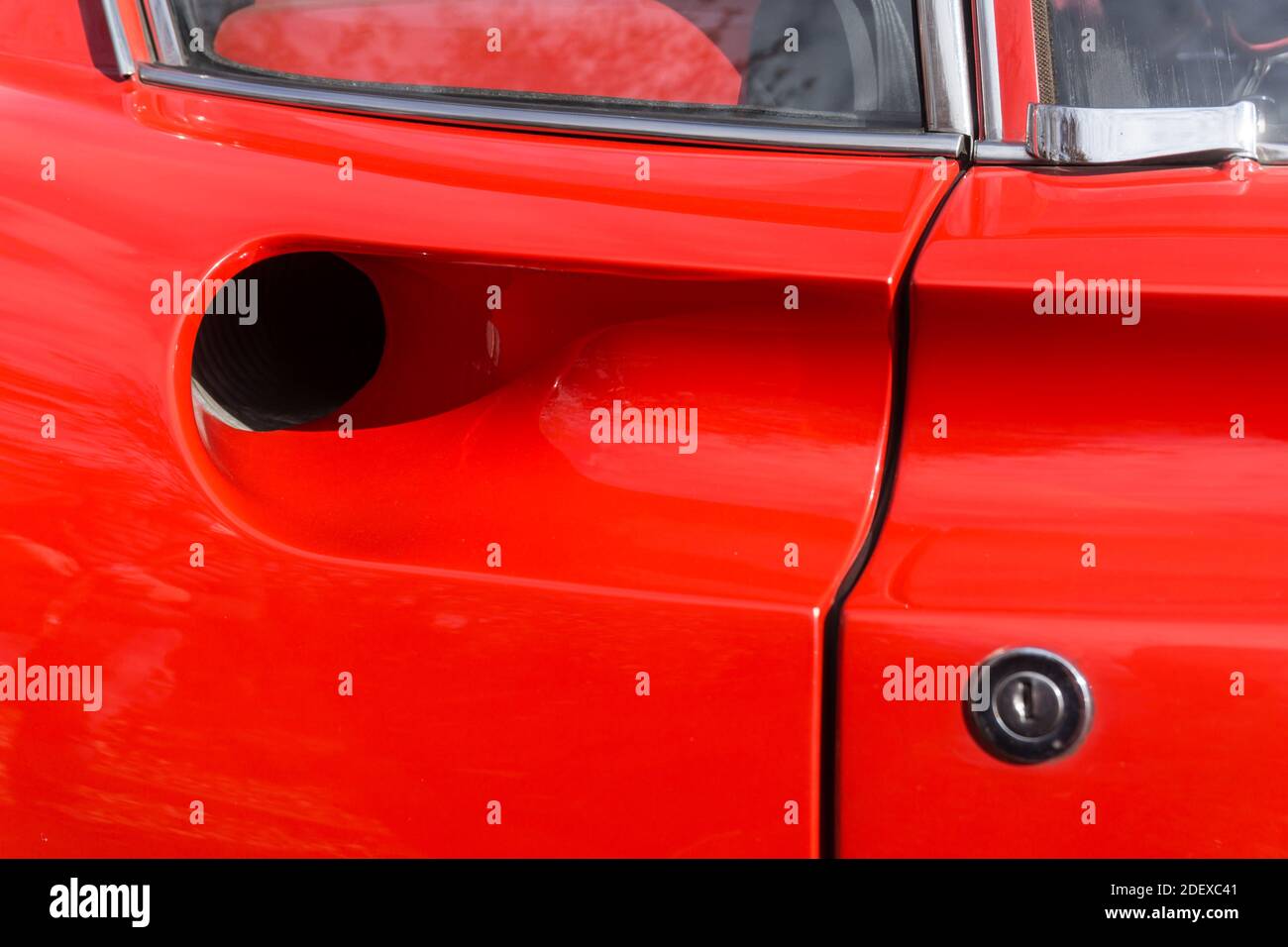 Close up detail of the side air intake and door on a red 1970s Ferrari Dino 246 GT sports car Stock Photo