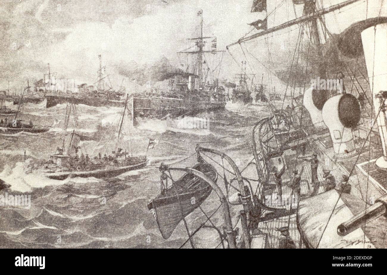 Maneuvers of the German navy in the Baltic Sea. Engraving of 1893. Stock Photo