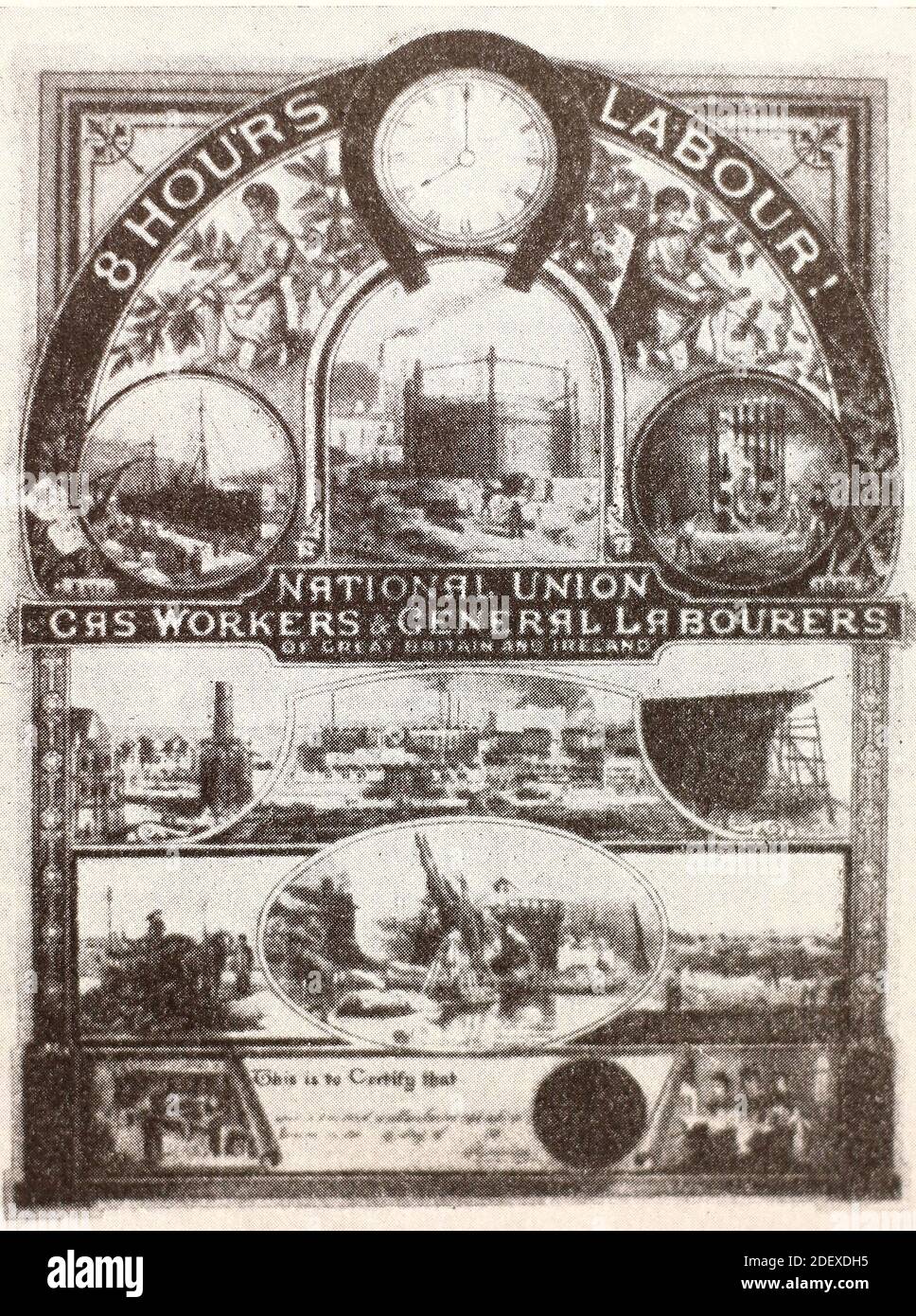 Membership card of the trade union of workers of gas factories in 1889. Stock Photo