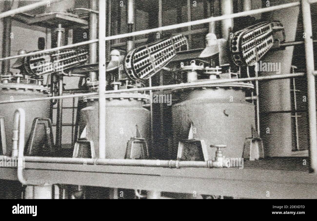Reactors for the production of vitamin B1 at the Vitamin Plant in the USSR in the 1950s. Stock Photo