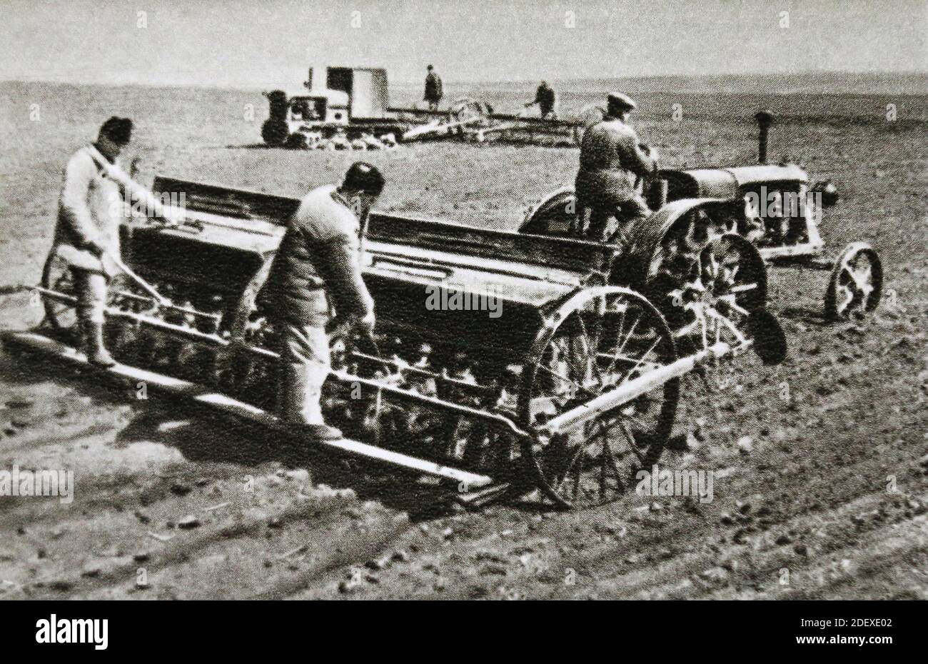 Sowing sugar beet on the Stalin collective farm in the Yampolsky district (Ukraine) of the USSR in the 1950s. Stock Photo