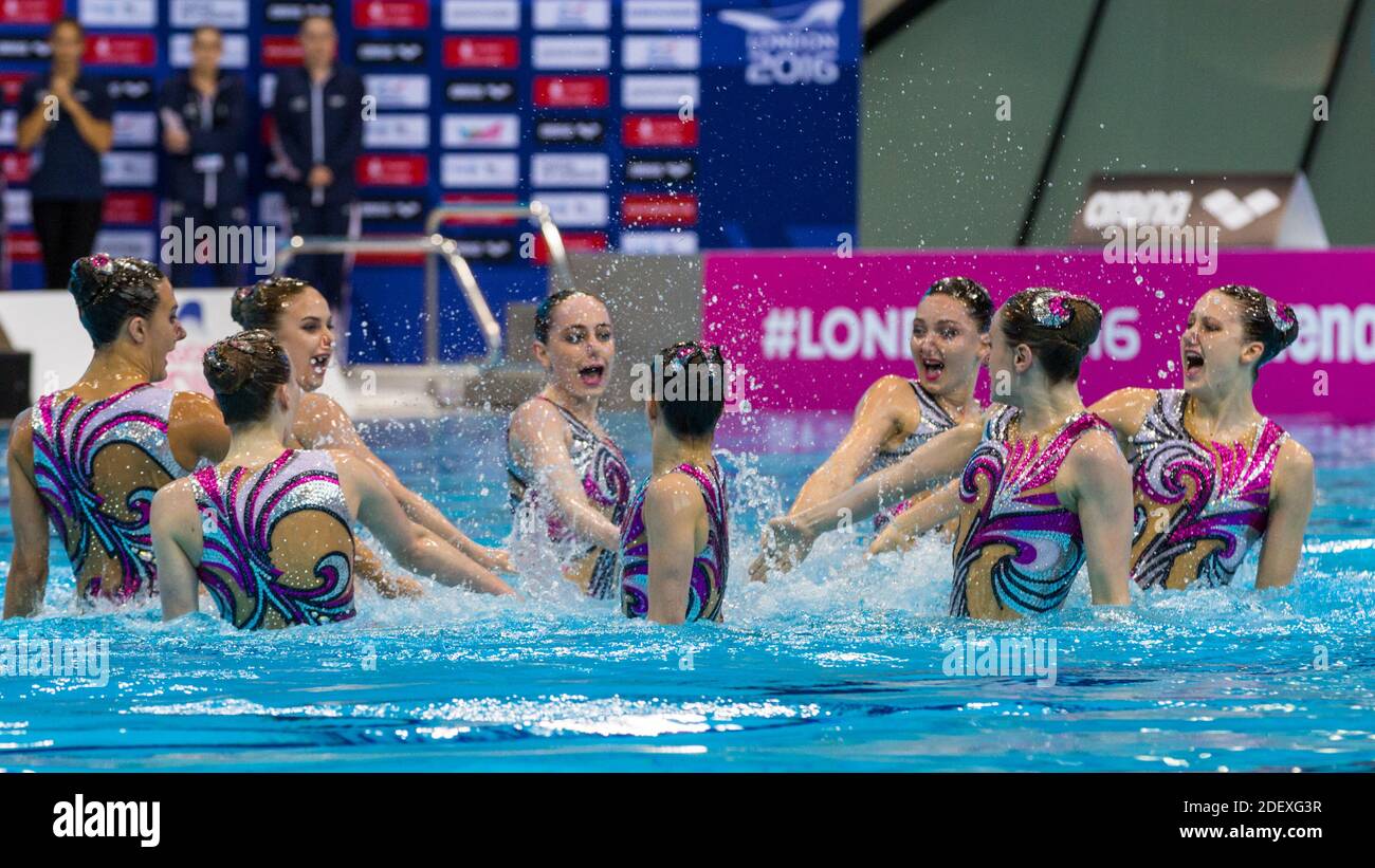 The British team perform their synchronised swimming (artistic swimming