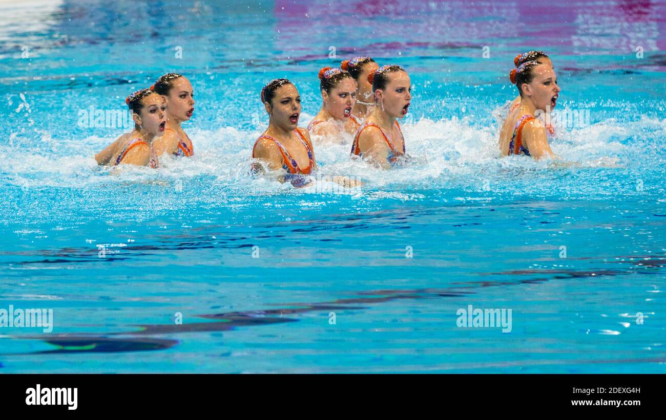Team Spain perform their synchronised swimming (also artistic swimming