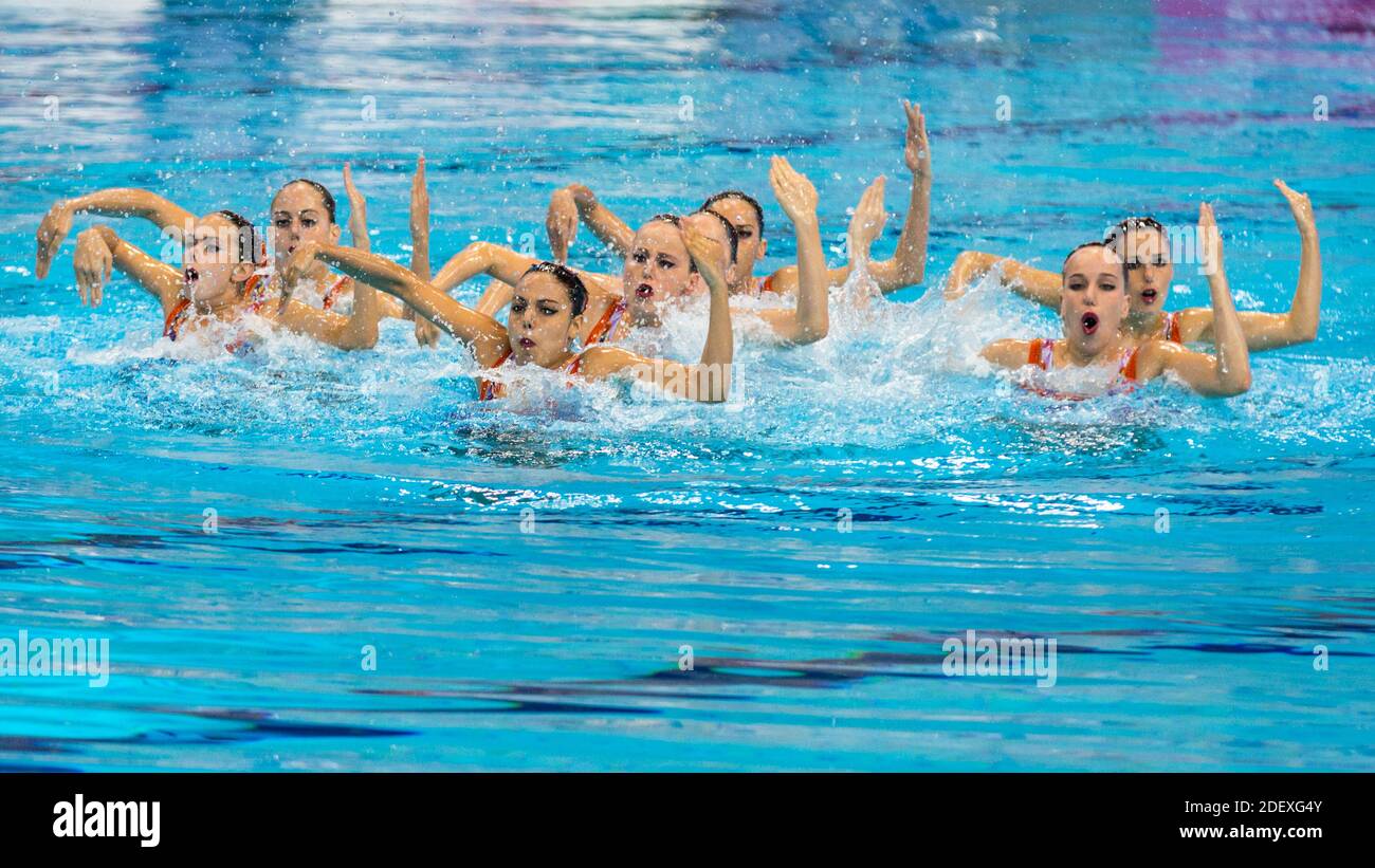 Team Spain perform their synchronised swimming (also artistic swimming
