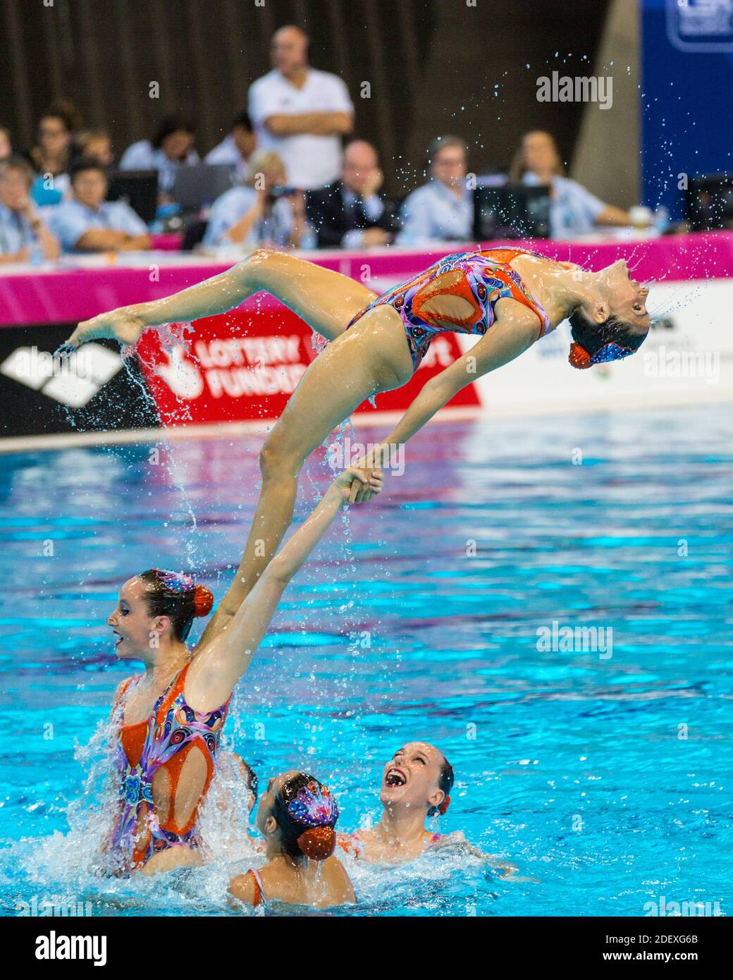 Team Spain after their synchronised swimming (also artistic swimming