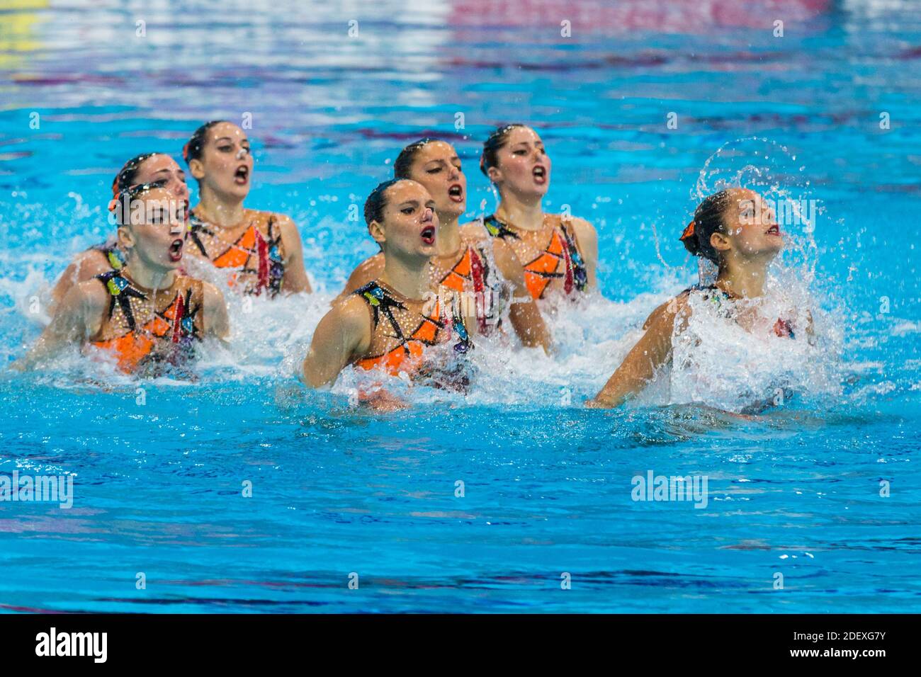 Team Greece perform their synchronised swimming (also artistic swimming