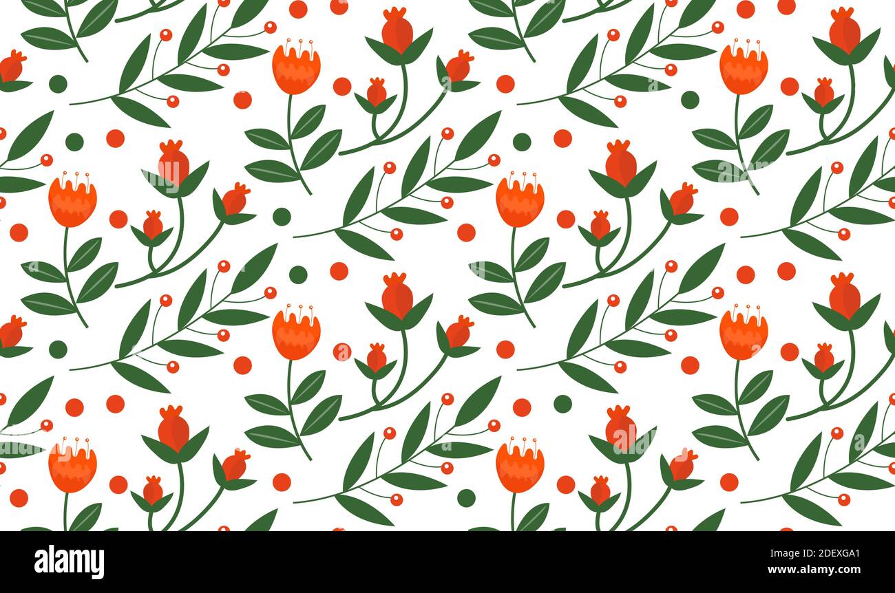 Christmas plants seamless pattern. Merry christmas repeating texture winter flowers.Tileable Holiday background. Vecto illustration Stock Vector