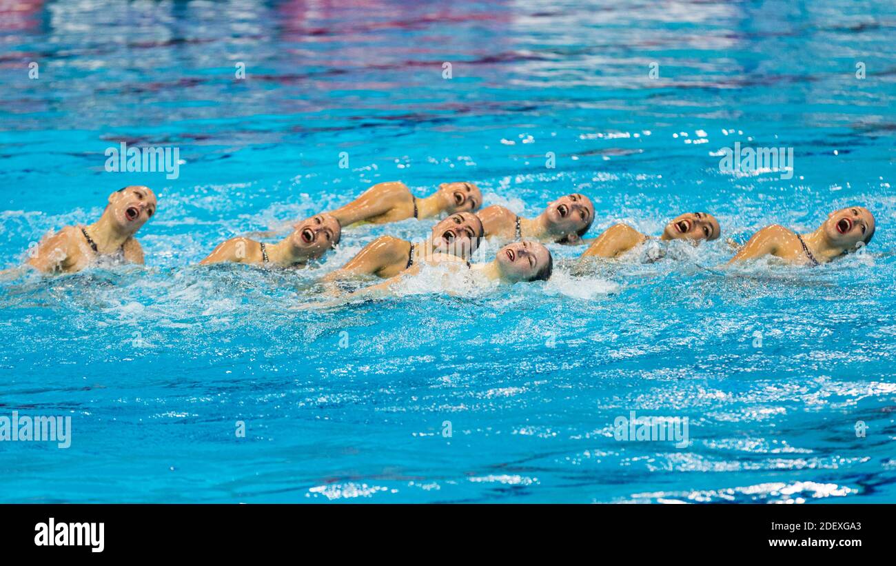 Team France perform their synchronised swimming (also artistic swimming