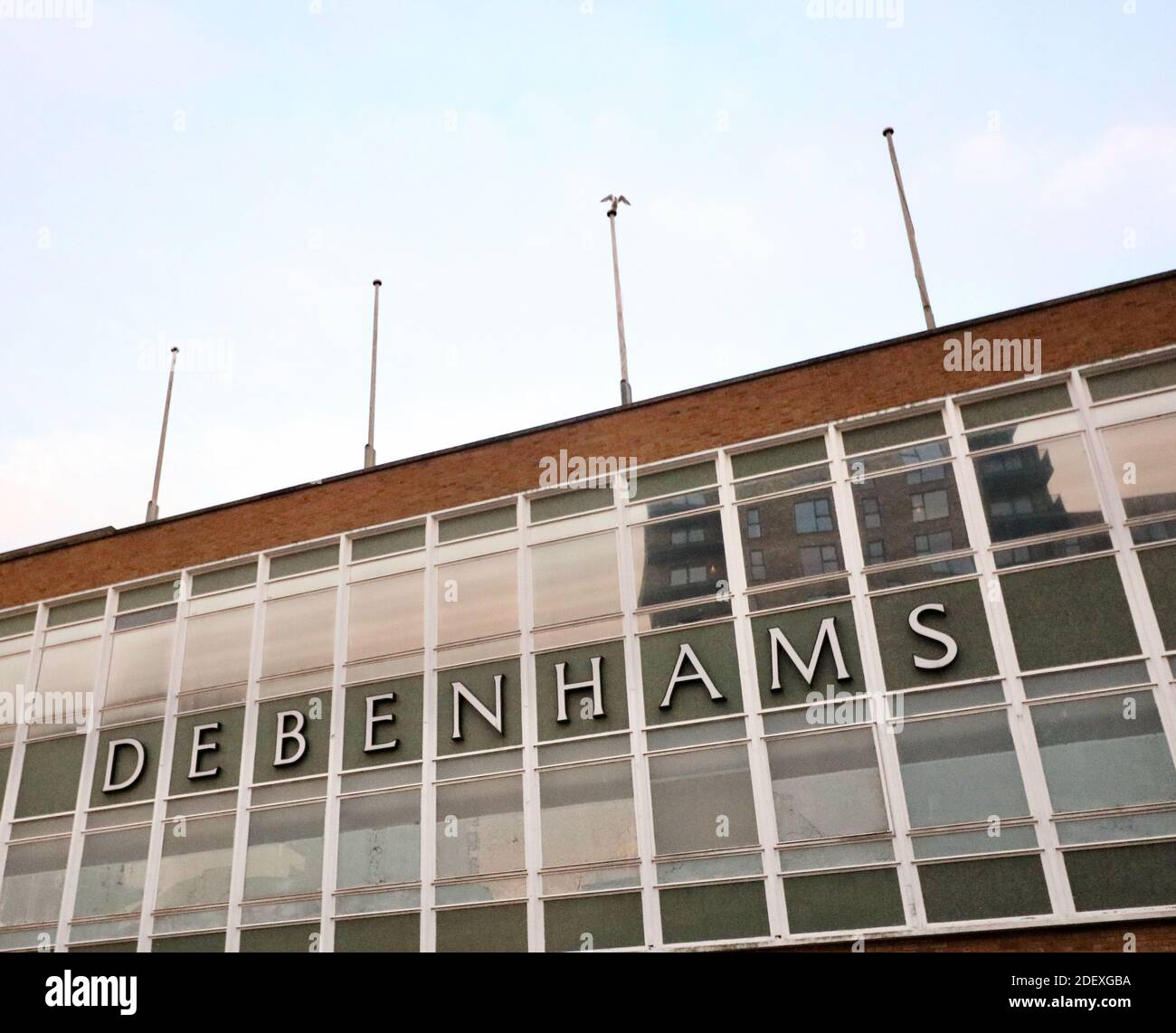 2 December 2020 - Harrow, England: Debenhams shop facade on Wild Wednesday Stock Photo