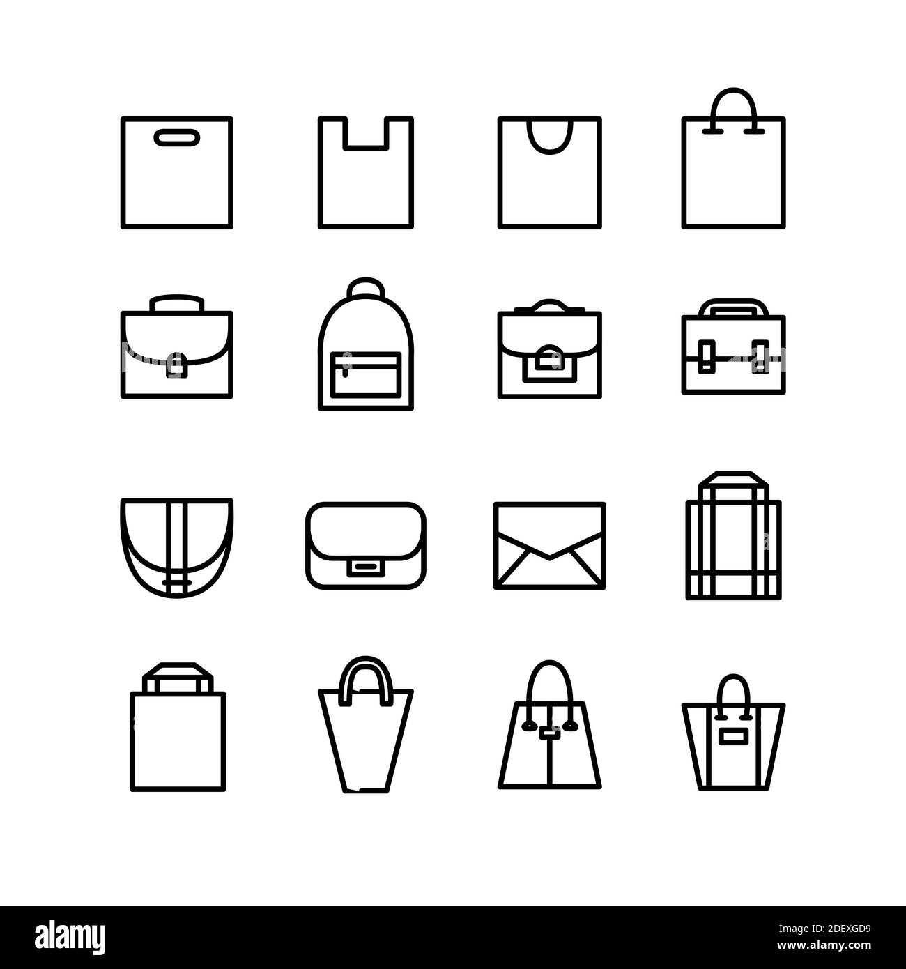 Editable stroke line art shopping bag icons set Stock Vector Image