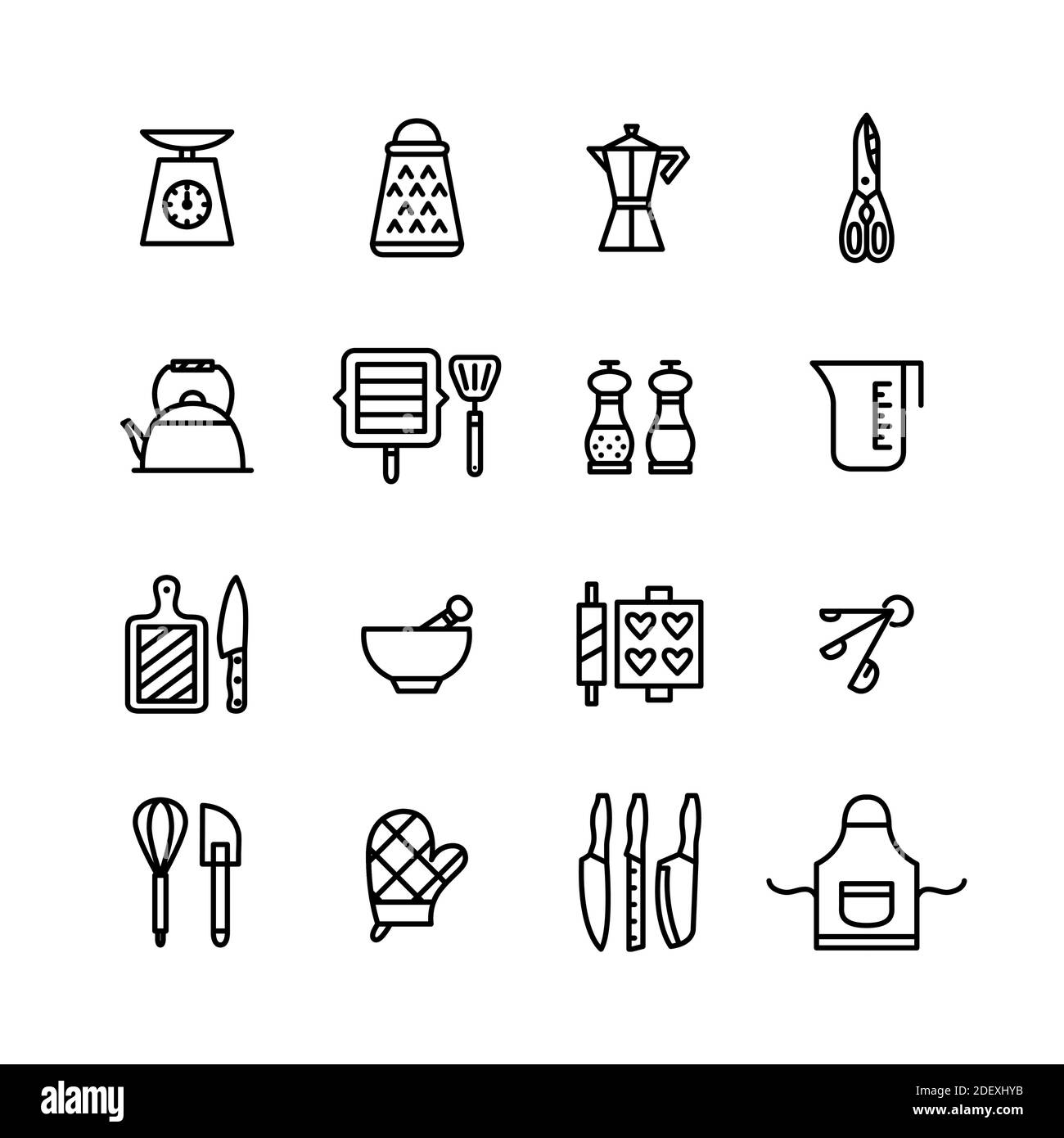 Thin line editable stroke kitchen utensils icons Stock Vector